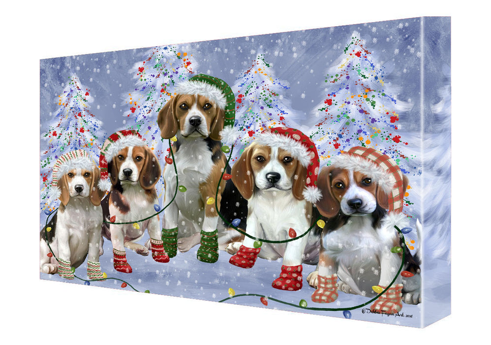 Christmas Lights and Beagle Dogs Canvas Wall Art - Premium Quality Ready to Hang Room Decor Wall Art Canvas - Unique Animal Printed Digital Painting for Decoration