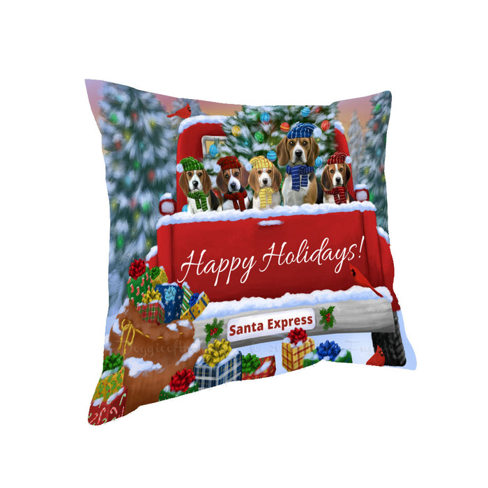 Christmas Red Truck Travlin Home for the Holidays Beagle Dogs Pillow with Top Quality High-Resolution Images - Ultra Soft Pet Pillows for Sleeping - Reversible & Comfort - Ideal Gift for Dog Lover - Cushion for Sofa Couch Bed - 100% Polyester
