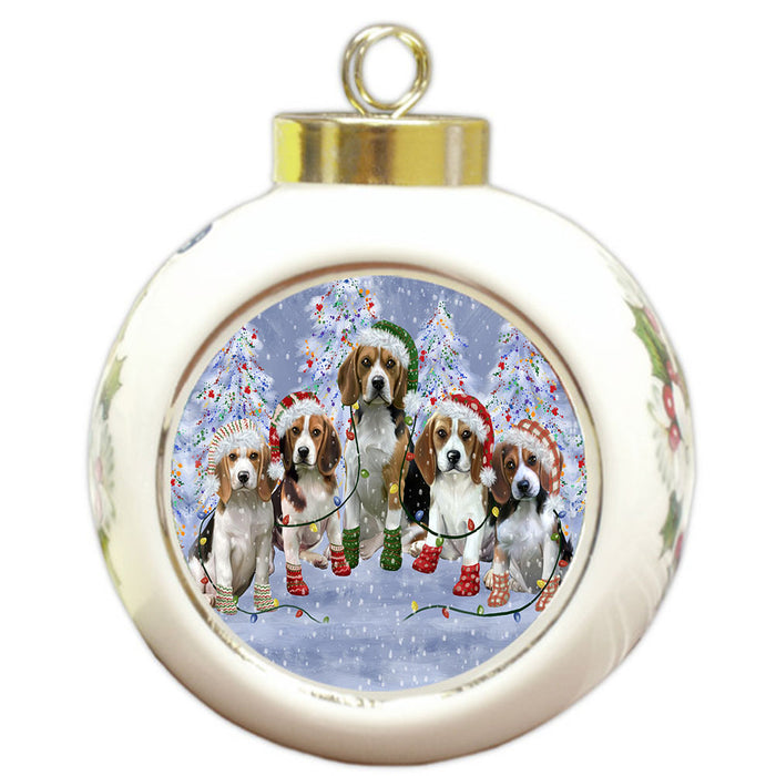 Christmas Lights and Beagle Dogs Round Ball Christmas Ornament Pet Decorative Hanging Ornaments for Christmas X-mas Tree Decorations - 3" Round Ceramic Ornament