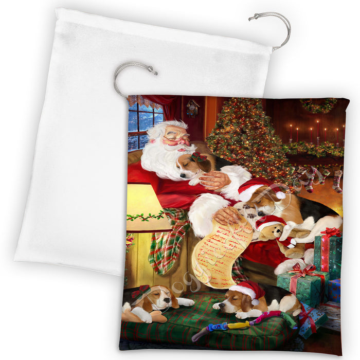 Santa Sleeping with Beagle Dogs Drawstring Laundry or Gift Bag LGB48772