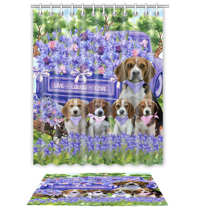 Beagle Shower Curtain with Bath Mat Set, Custom, Curtains and Rug Combo for Bathroom Decor, Personalized, Explore a Variety of Designs, Dog Lover's Gifts