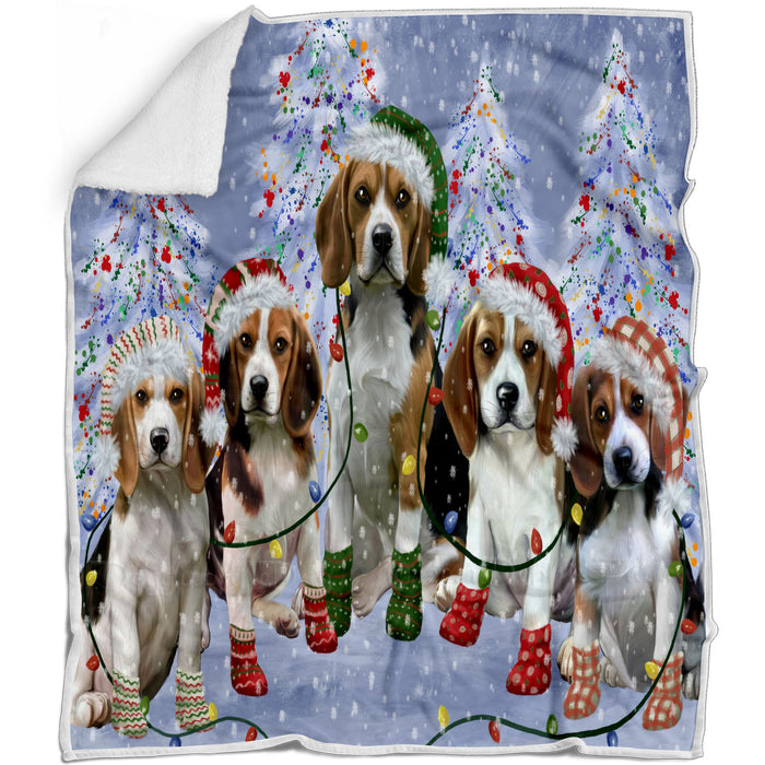 Christmas Lights and Beagle Dogs Blanket - Lightweight Soft Cozy and Durable Bed Blanket - Animal Theme Fuzzy Blanket for Sofa Couch