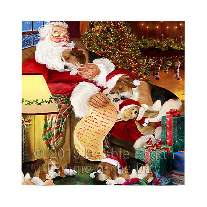 Santa Sleeping with Beagle Dogs Square Towel 