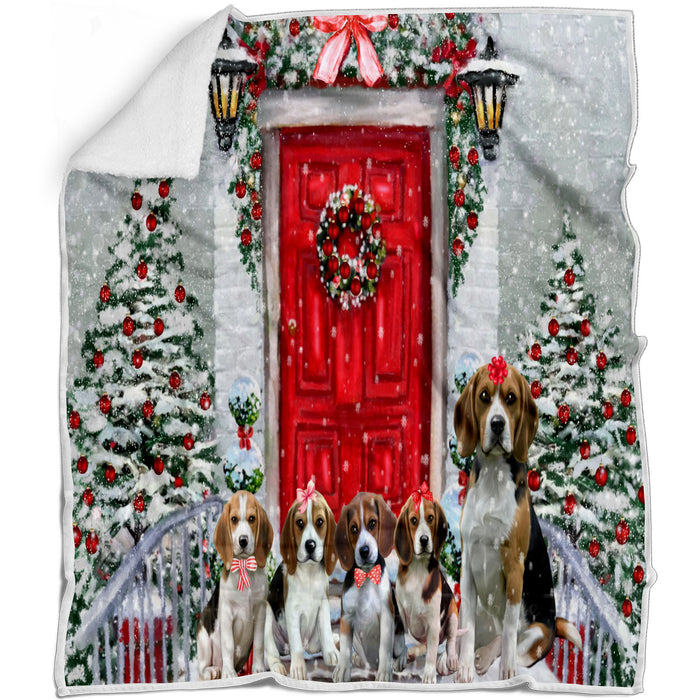 Christmas Holiday Welcome Beagle Dogs Blanket - Lightweight Soft Cozy and Durable Bed Blanket - Animal Theme Fuzzy Blanket for Sofa Couch