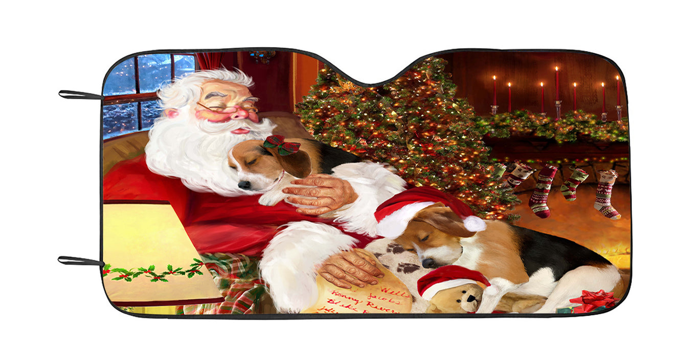 Santa Sleeping with Beagle Dogs Car Sun Shade