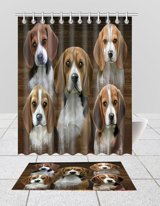 Rustic Beagle Dogs  Bath Mat and Shower Curtain Combo