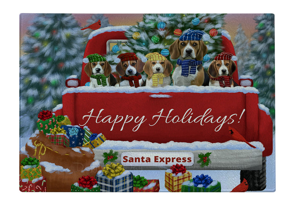 Christmas Red Truck Travlin Home for the Holidays Beagle Dogs Cutting Board - For Kitchen - Scratch & Stain Resistant - Designed To Stay In Place - Easy To Clean By Hand - Perfect for Chopping Meats, Vegetables