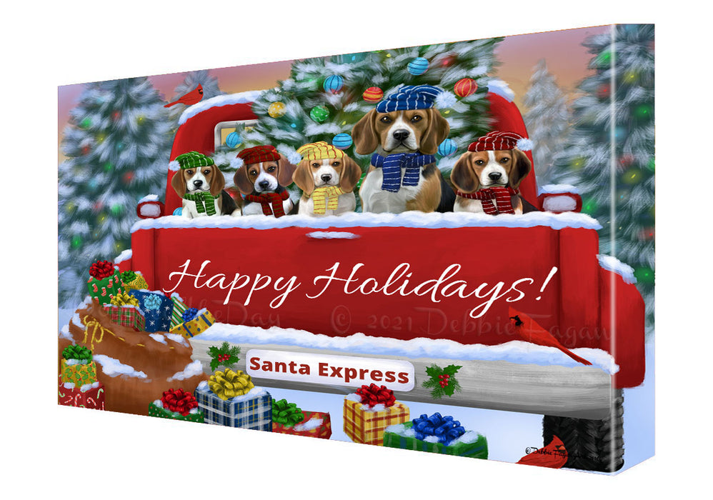 Christmas Red Truck Travlin Home for the Holidays Beagle Dogs Canvas Wall Art - Premium Quality Ready to Hang Room Decor Wall Art Canvas - Unique Animal Printed Digital Painting for Decoration