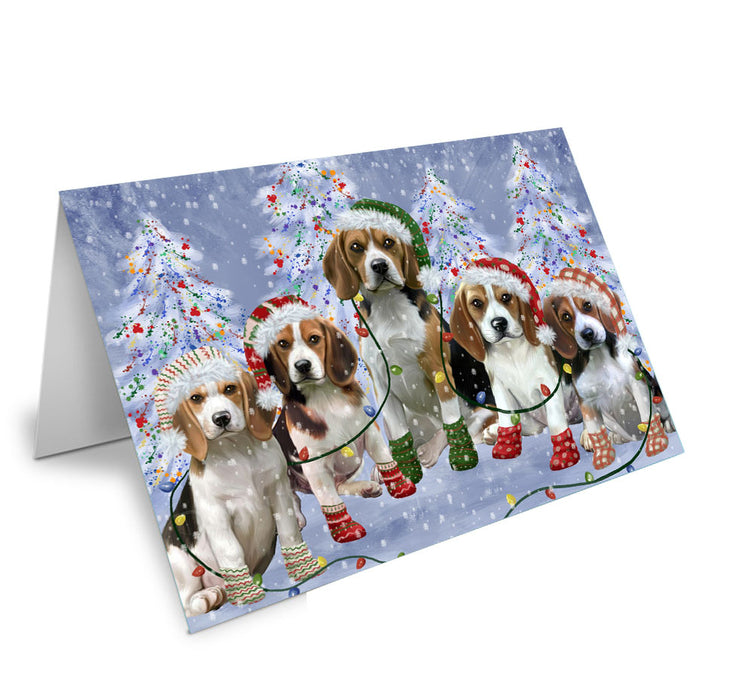 Christmas Lights and Beagle Dogs Handmade Artwork Assorted Pets Greeting Cards and Note Cards with Envelopes for All Occasions and Holiday Seasons