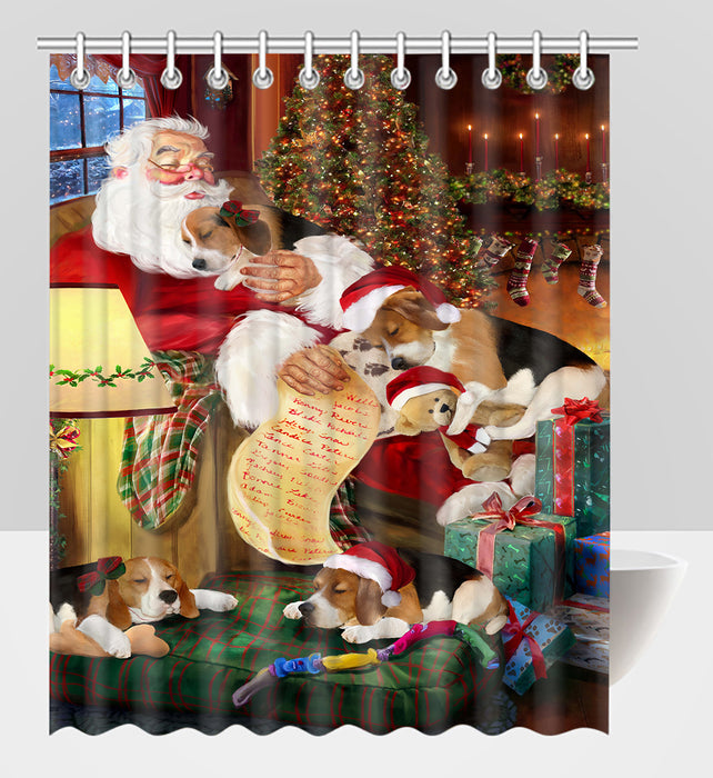 Santa Sleeping with Beagle Dogs Shower Curtain
