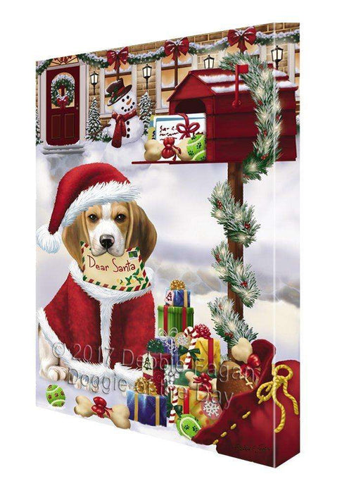 Beagles Dear Santa Letter Christmas Holiday Mailbox Dog Painting Printed on Canvas Wall Art