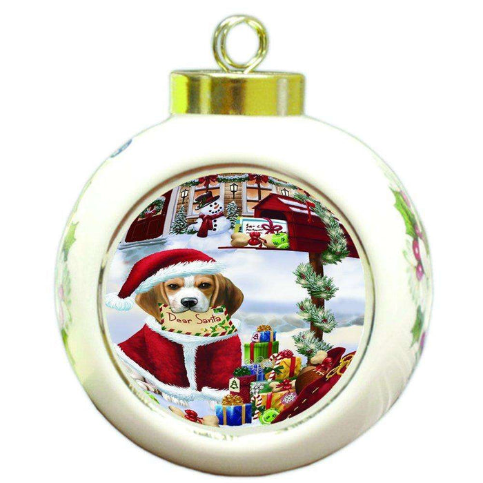 Beagles Dear Santa Letter Christmas Holiday Mailbox Dog Round Ball Ornament D089