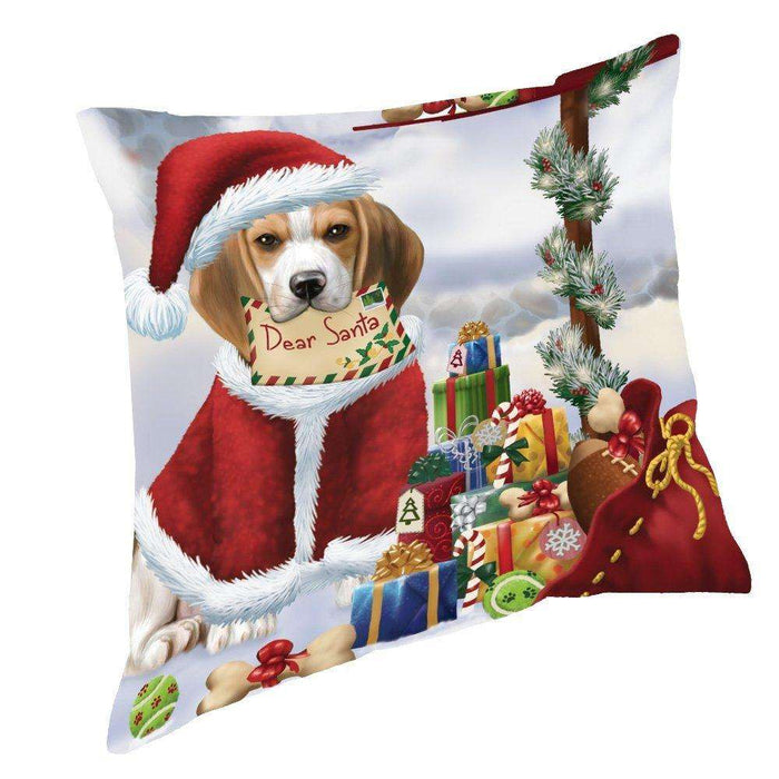 Beagles Dear Santa Letter Christmas Holiday Mailbox Dog Throw Pillow