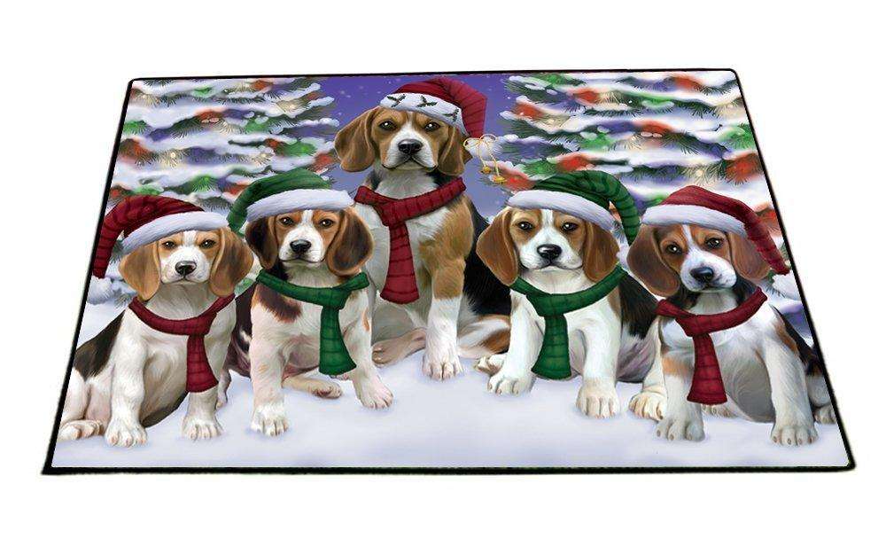Beagles Dog Christmas Family Portrait in Holiday Scenic Background Indoor/Outdoor Floormat