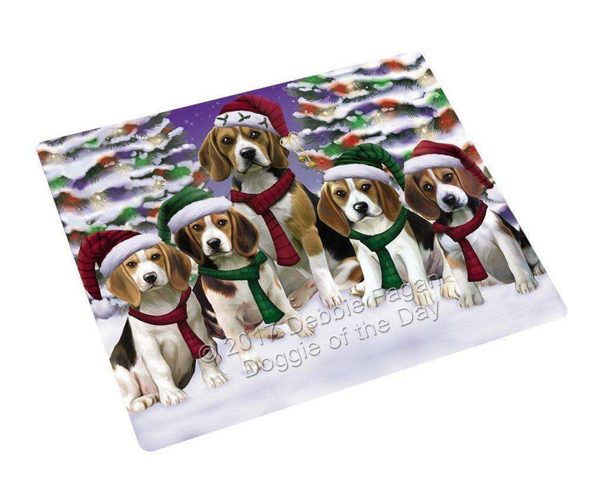 Beagles Dog Christmas Family Portrait in Holiday Scenic Background Refrigerator / Dishwasher Magnet