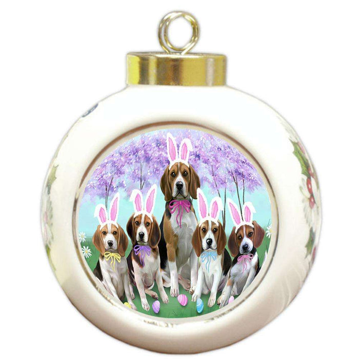Beagles Dog Easter Holiday Round Ball Christmas Ornament RBPOR49130