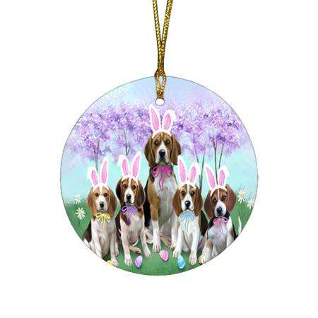Beagles Dog Easter Holiday Round Flat Christmas Ornament RFPOR49121