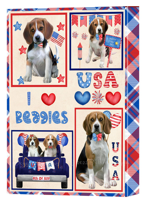 4th of July Independence Day I Love USA Beagle Dogs Canvas Wall Art - Premium Quality Ready to Hang Room Decor Wall Art Canvas - Unique Animal Printed Digital Painting for Decoration