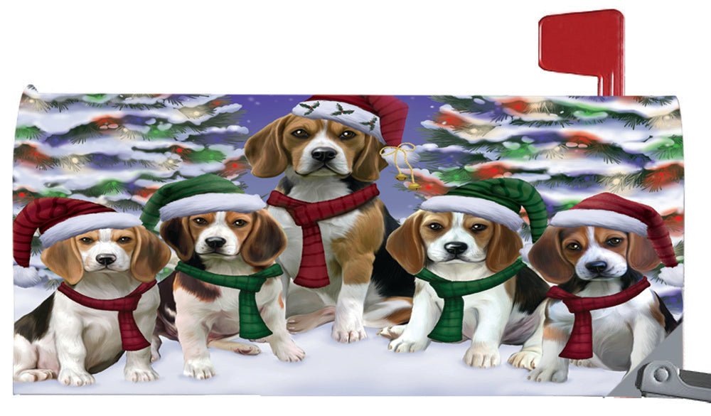 Magnetic Mailbox Cover Beagles Dog Christmas Family Portrait in Holiday Scenic Background MBC48195