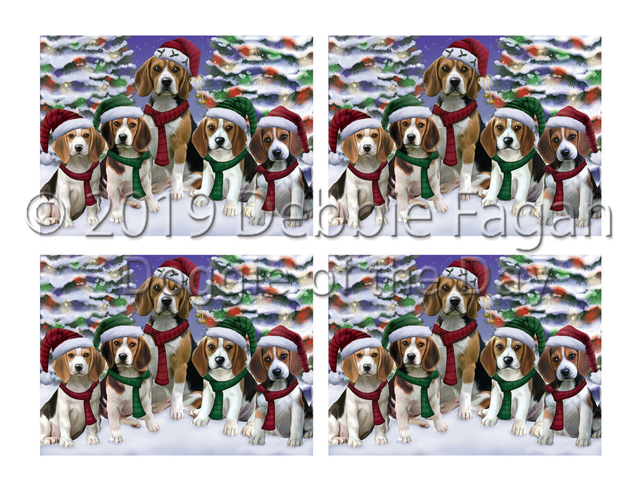 Beagle Dogs Christmas Family Portrait in Holiday Scenic Background Placemat