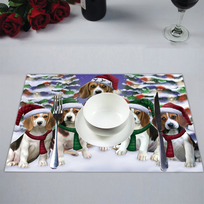 Beagle Dogs Christmas Family Portrait in Holiday Scenic Background Placemat