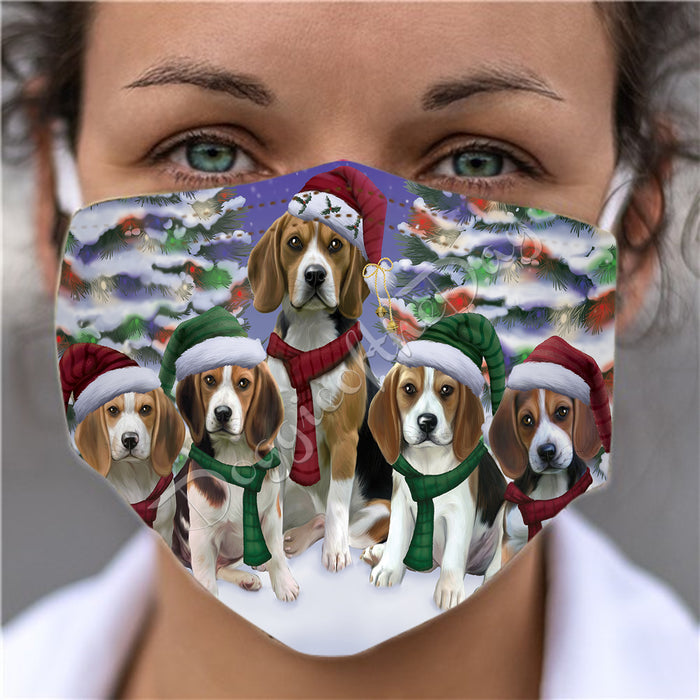 Beagle Dogs Christmas Family Portrait in Holiday Scenic Background Face Mask FM48314