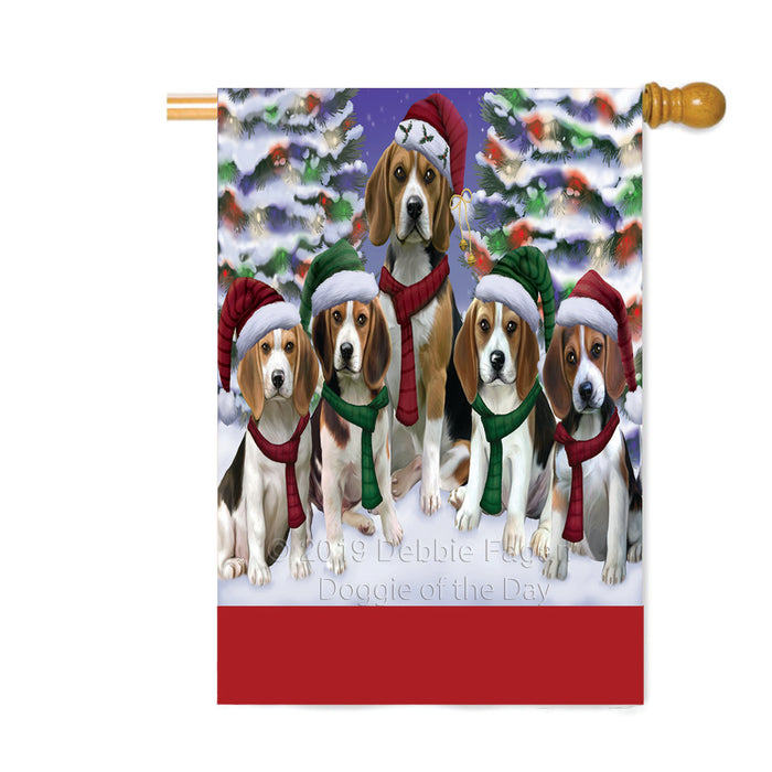 Personalized Christmas Happy Holidays Beagle Dogs Family Portraits Custom House Flag FLG-DOTD-A59145