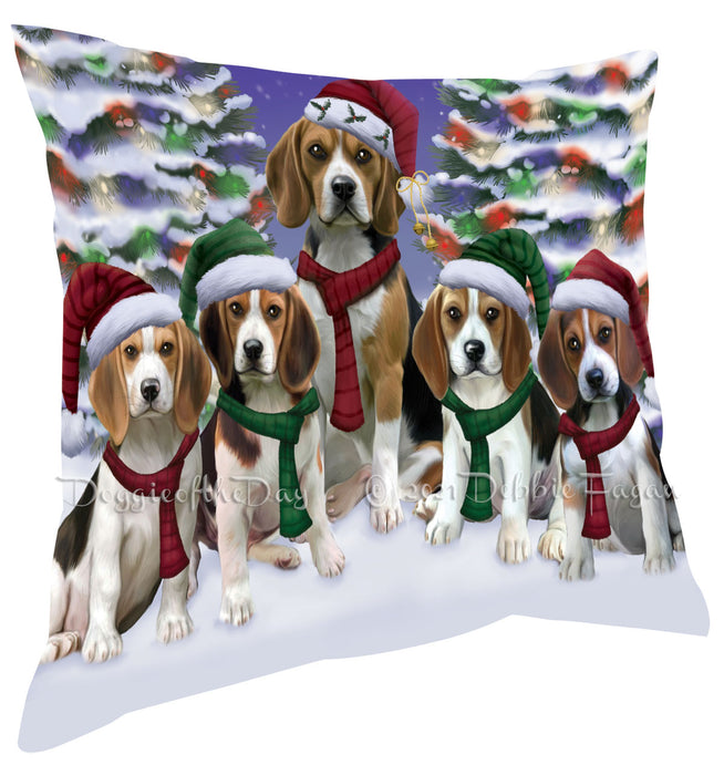 Christmas Family Portrait Beagle Dog Pillow with Top Quality High-Resolution Images - Ultra Soft Pet Pillows for Sleeping - Reversible & Comfort - Ideal Gift for Dog Lover - Cushion for Sofa Couch Bed - 100% Polyester
