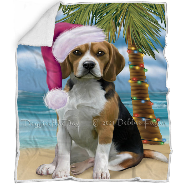 Summertime Happy Holidays Christmas Beagles Dog on Tropical Island Beach Blanket
