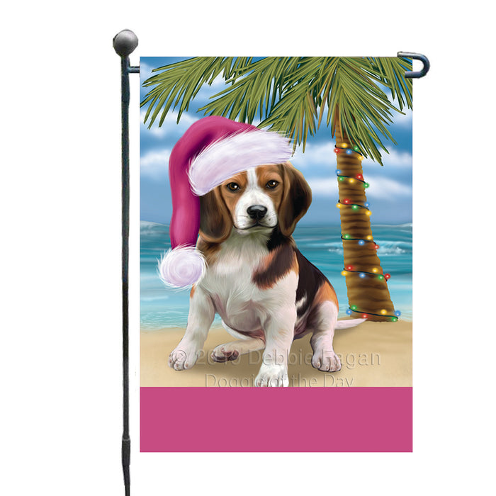 Personalized Summertime Happy Holidays Christmas Beagle Dog on Tropical Island Beach  Custom Garden Flags GFLG-DOTD-A60398