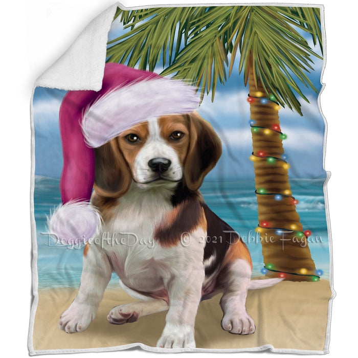 Summertime Happy Holidays Christmas Beagles Dog on Tropical Island Beach Blanket