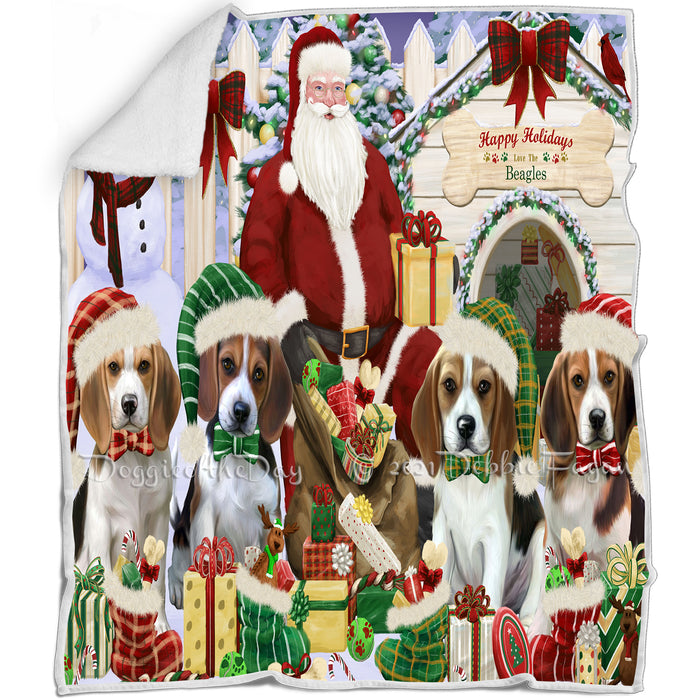 Happy Holidays Christmas Beagles Dog House Gathering Blanket BLNKT77574