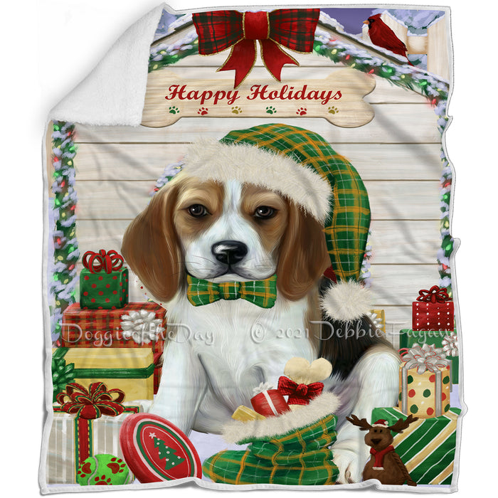 Happy Holidays Christmas Beagle Dog House with Presents Blanket BLNKT77997