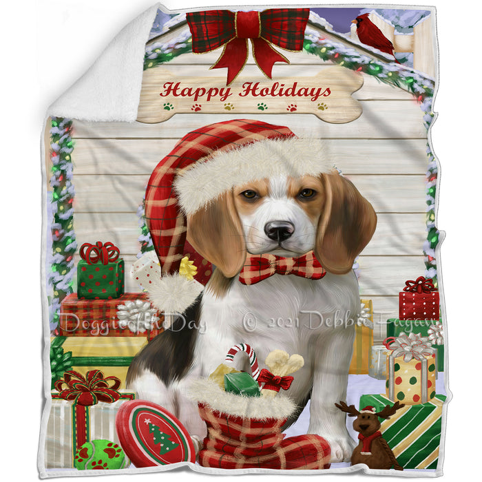 Happy Holidays Christmas Beagle Dog House with Presents Blanket BLNKT78015