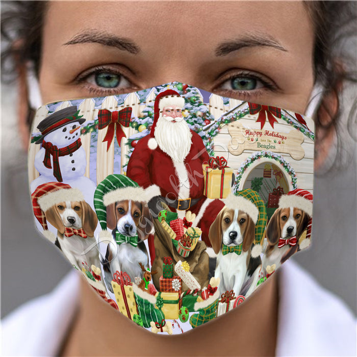 Happy Holidays Christmas Beagle Dogs House Gathering Face Mask FM48217