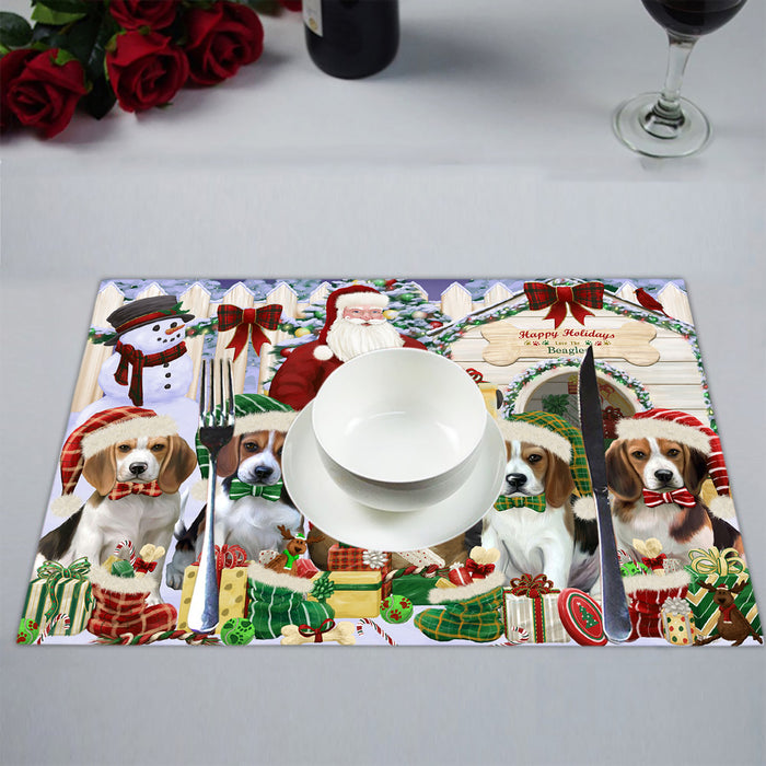 Happy Holidays Christmas Beagle Dogs House Gathering Placemat