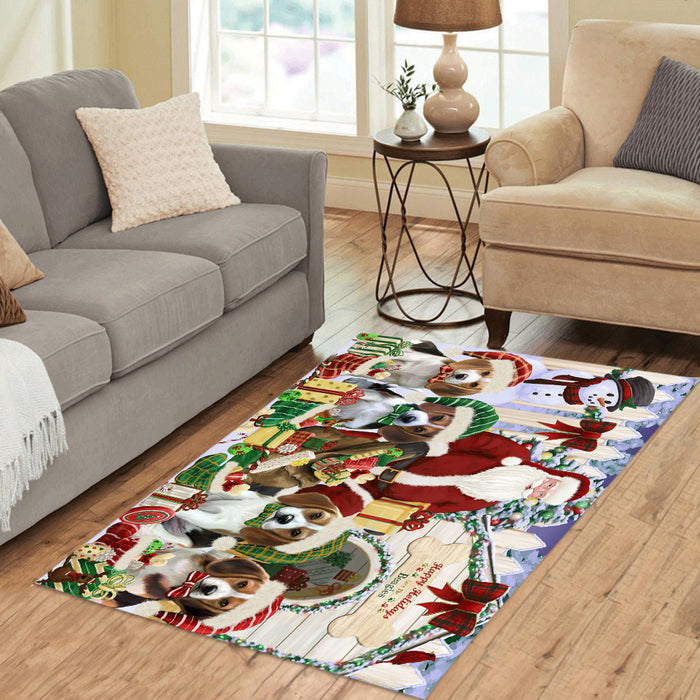 Happy Holidays Christma Beagle Dogs House Gathering Area Rug