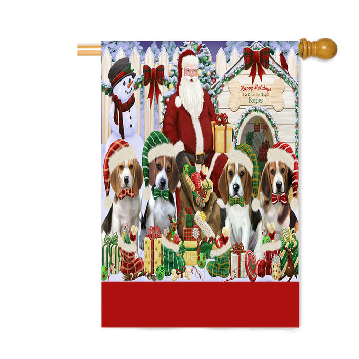 Personalized Happy Holidays Christmas Beagle Dogs House Gathering Custom House Flag FLG-DOTD-A58552
