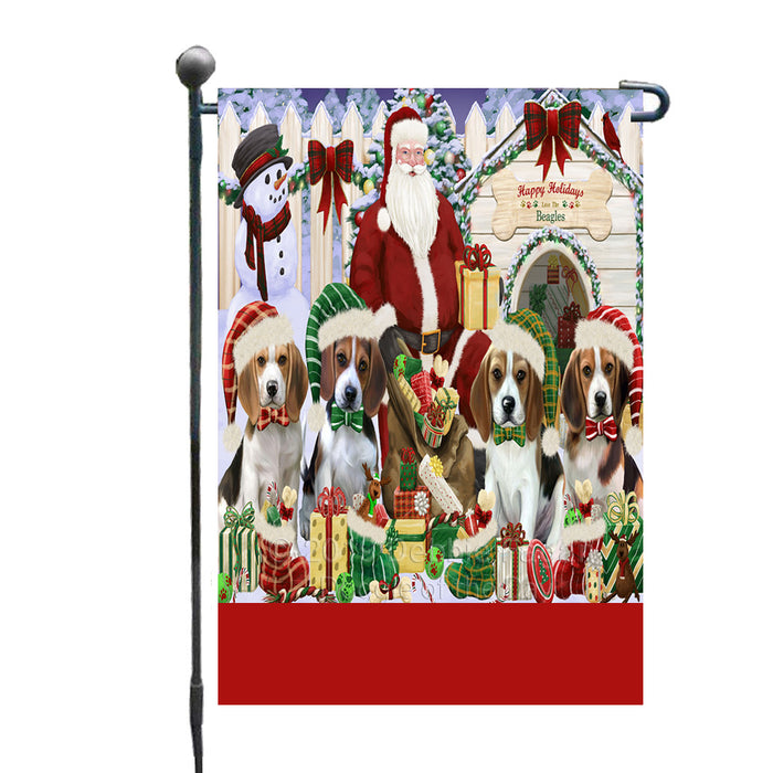 Personalized Happy Holidays Christmas Beagle Dogs House Gathering Custom Garden Flags GFLG-DOTD-A58496