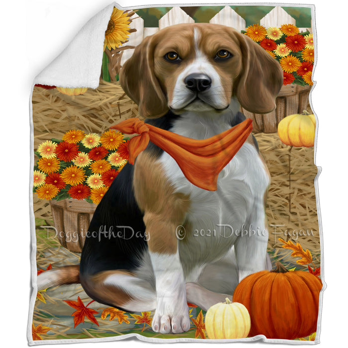 Fall Autumn Greeting Beagle Dog with Pumpkins Blanket BLNKT72210