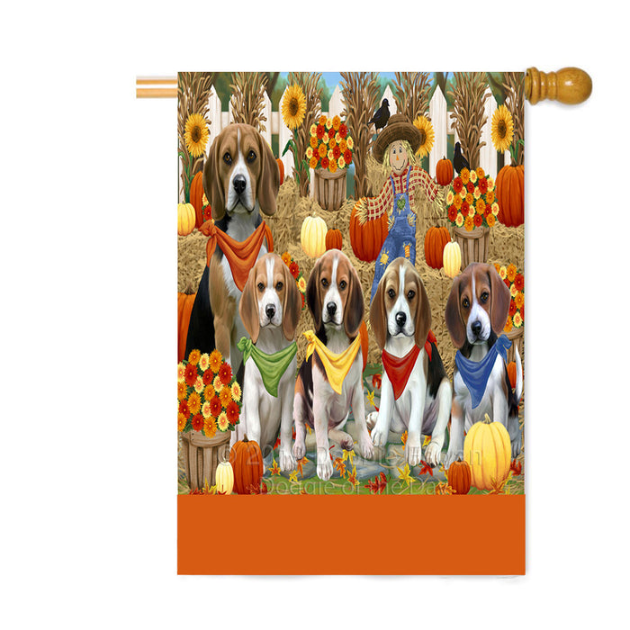Personalized Fall Festive Gathering Beagle Dogs with Pumpkins Custom House Flag FLG-DOTD-A61850