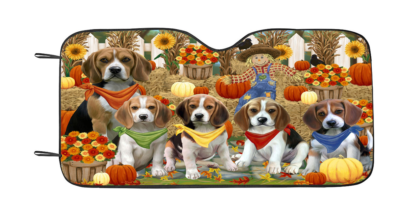 Fall Festive Harvest Time Gathering Beagle Dogs Car Sun Shade