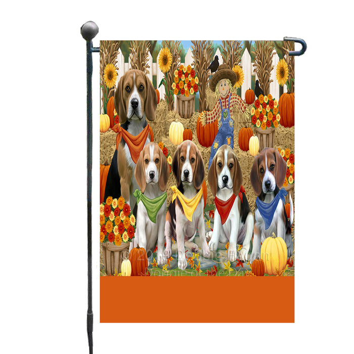 Personalized Fall Festive Gathering Beagle Dogs with Pumpkins Custom Garden Flags GFLG-DOTD-A61794