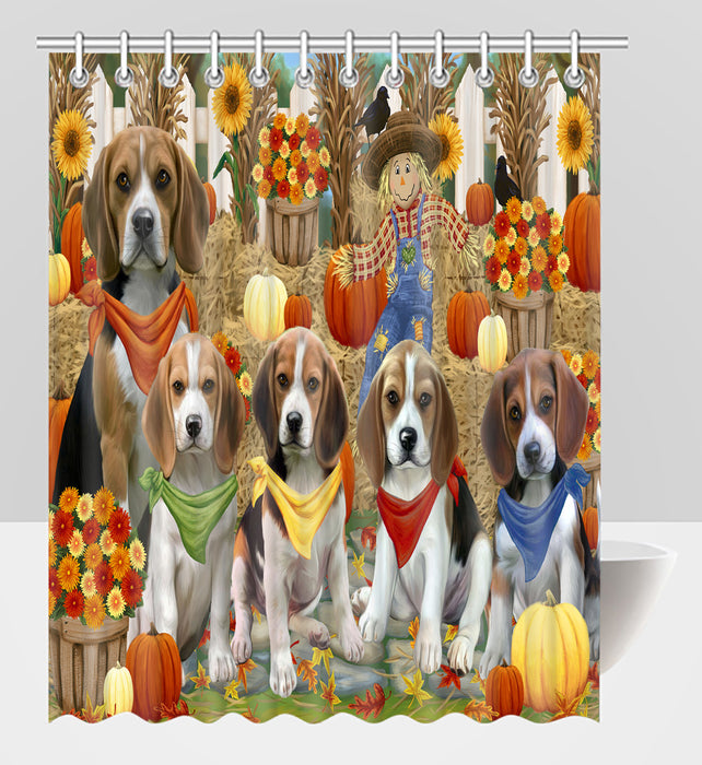 Fall Festive Harvest Time Gathering Beagle Dogs Shower Curtain