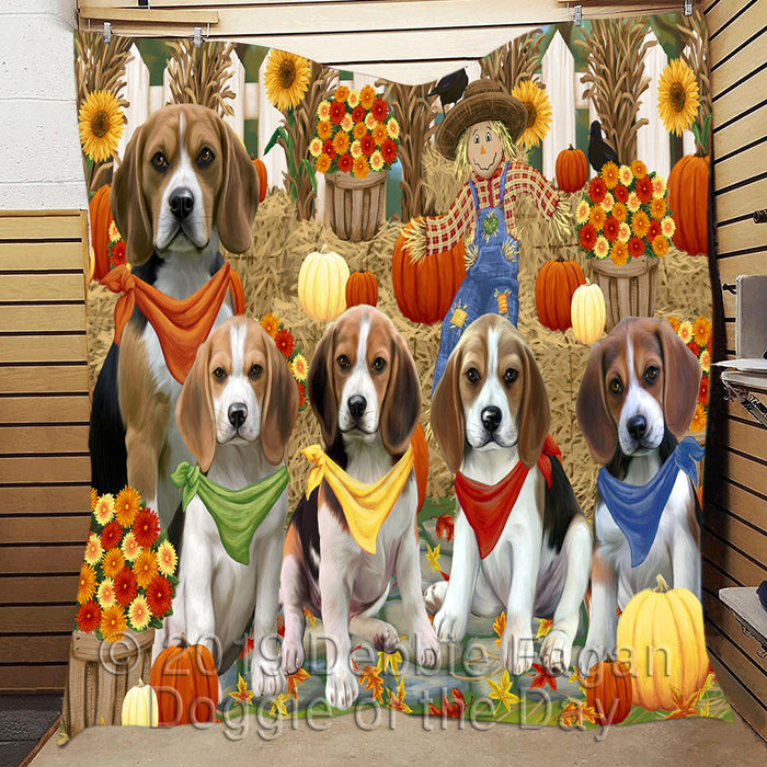 Fall Festive Harvest Time Gathering Beagle Dogs Quilt