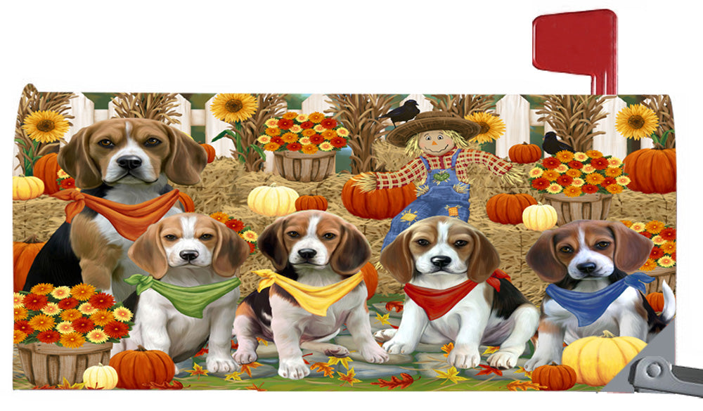 Fall Festive Harvest Time Gathering Beagle Dogs 6.5 x 19 Inches Magnetic Mailbox Cover Post Box Cover Wraps Garden Yard Décor MBC49055