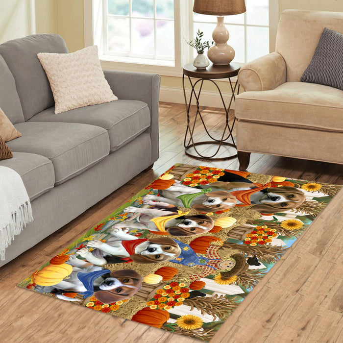 Fall Festive Harvest Time Gathering Beagle Dogs Area Rug