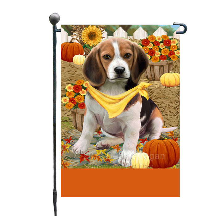 Personalized Fall Autumn Greeting Beagle Dog with Pumpkins Custom Garden Flags GFLG-DOTD-A61795