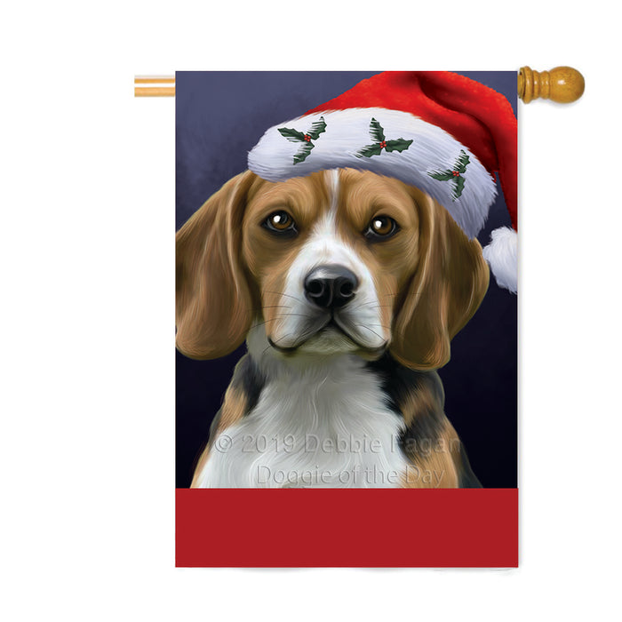 Personalized Christmas Holidays Beagle Dog Wearing Santa Hat Portrait Head Custom House Flag FLG-DOTD-A59855