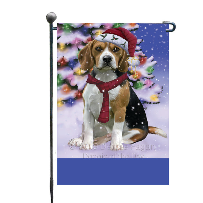 Personalized Winterland Wonderland Beagle Dog In Christmas Holiday Scenic Background Custom Garden Flags GFLG-DOTD-A61224
